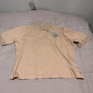 Chic Beige Embellished Women's Top